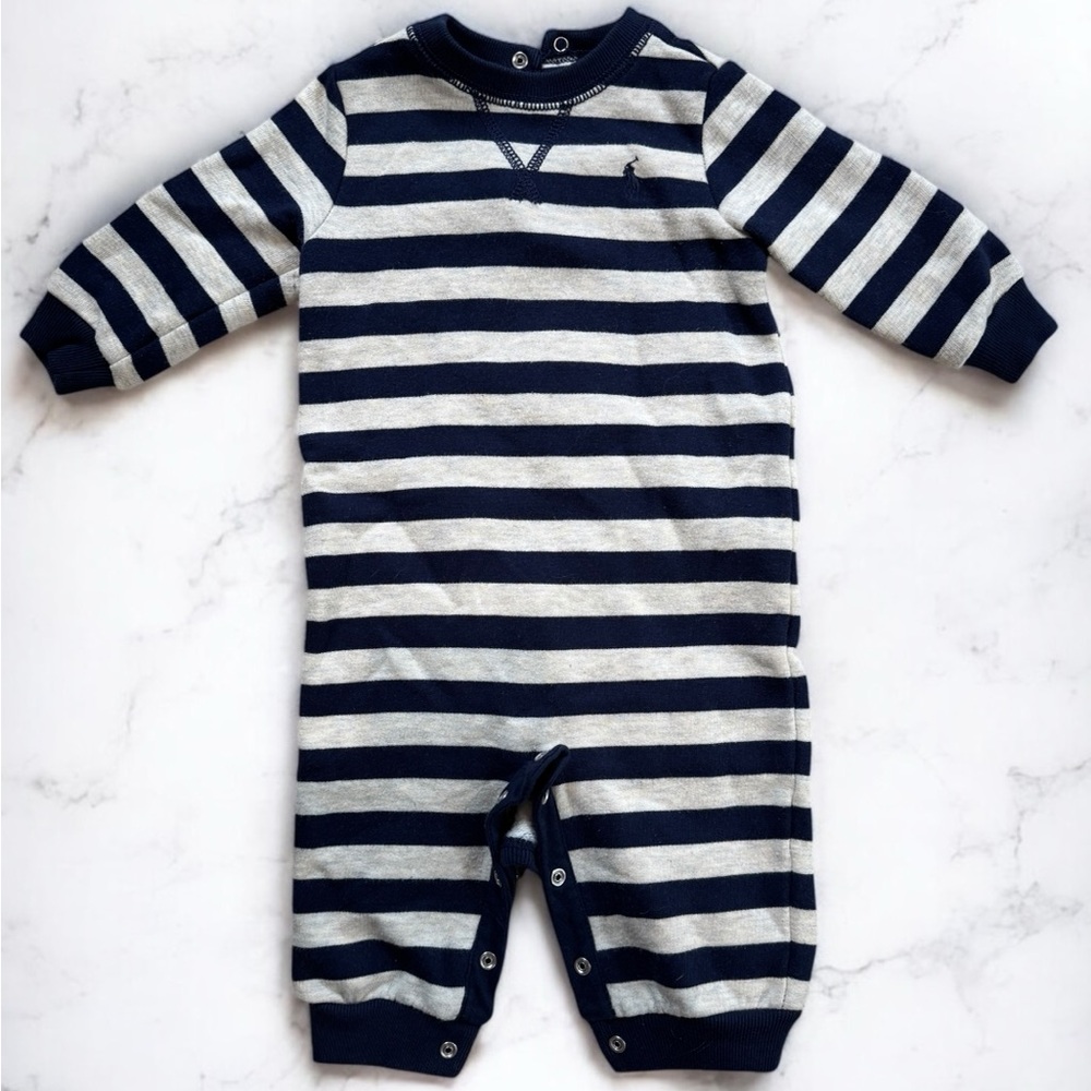 Ralph Lauren Striped Navy and Cream Kids Footie